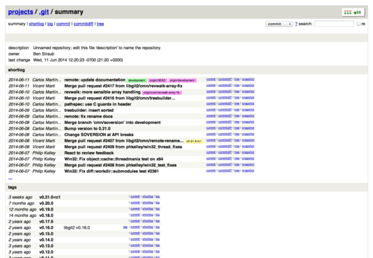 Figure 49. The GitWeb web-based user interface