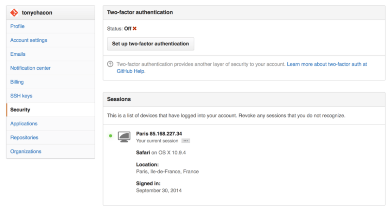 Figure 87. 2FA in the Security Tab