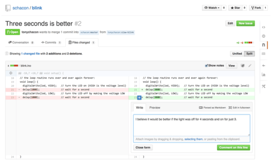 Figure 92. Comment on a specific line of code in a Pull Request