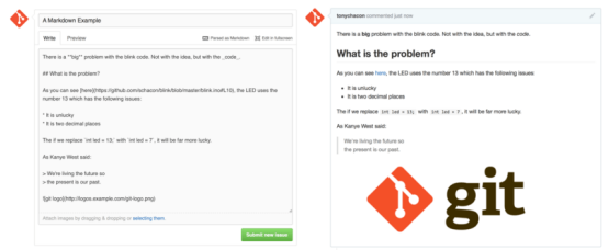 Figure 101. An example of GitHub Flavored Markdown as written and as rendered