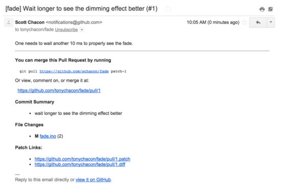 Figure 114. Email notification of a new Pull Request