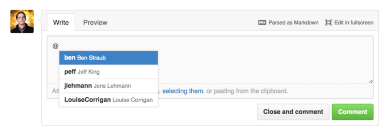 Figure 118. Start typing @ to mention someone