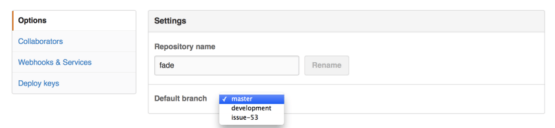 Figure 123. Change the default branch for a project