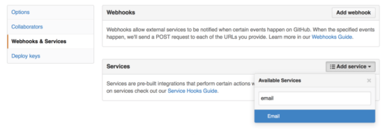 Figure 129. Services and Hooks configuration section