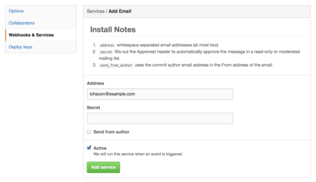 Figure 130. Email service configuration
