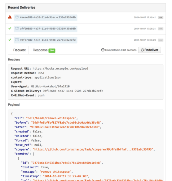 Figure 132. Web hook debugging information