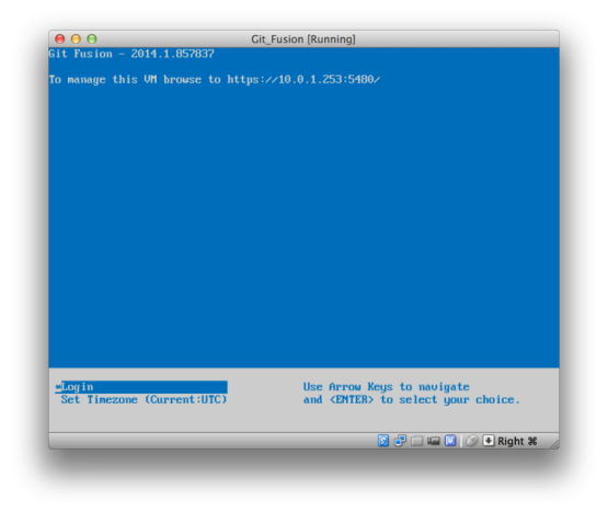 Figure 171. The Git Fusion virtual machine boot screen