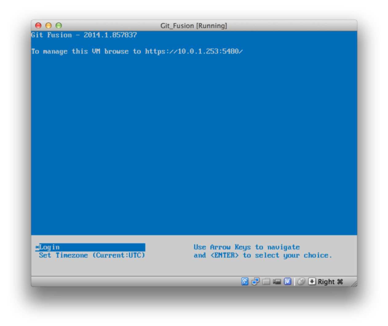Figure 171. The Git Fusion virtual machine boot screen