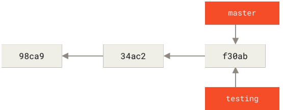 Figure 12. Two branches pointing into the same series of commits