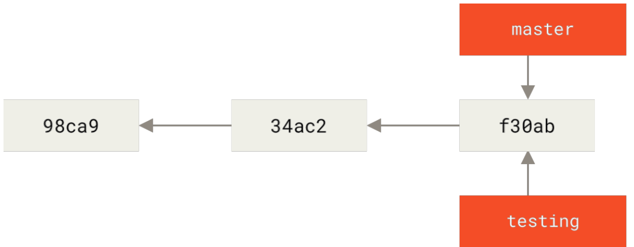 Figure 12. Two branches pointing into the same series of commits